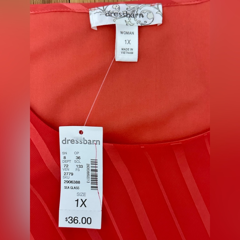 Dressbarn Red Sheer Striped Blouse - Picture 3 of 8